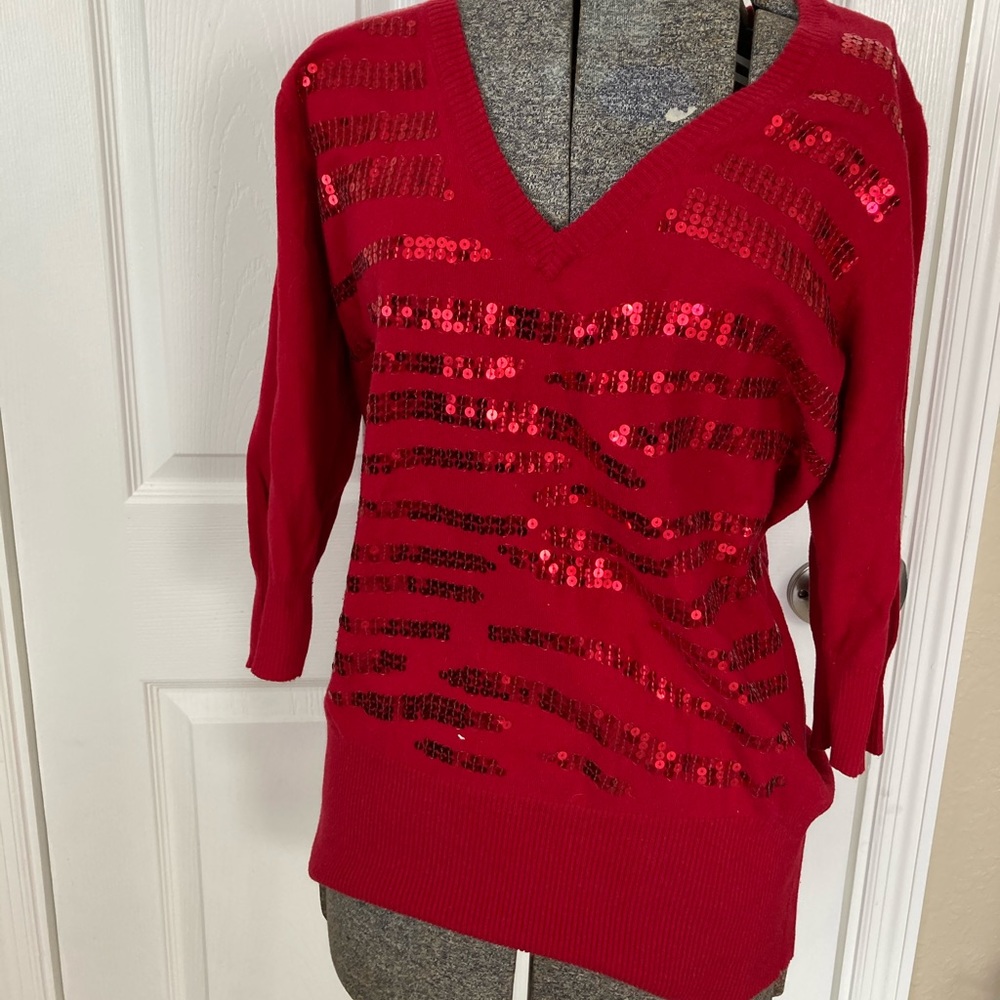 Torrid red 3/4 length sleeve sequins sweater